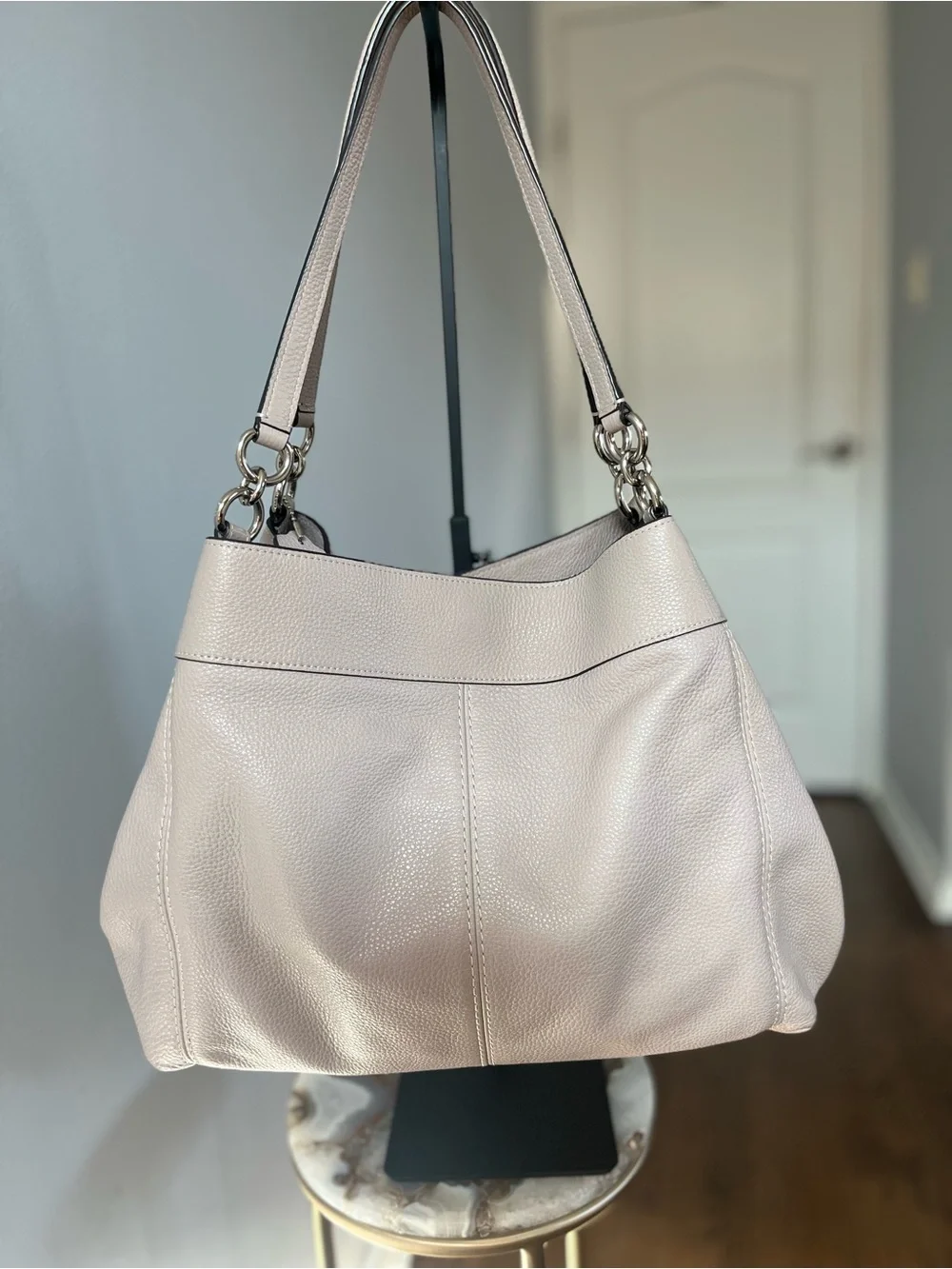 COACH Pebbled Leather Shoulder Bag in Birch Grey